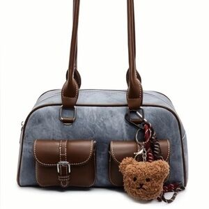 Stylish Retro Y2k 90s “Brown/Blue” Top Handle Shoulder Bag(New)